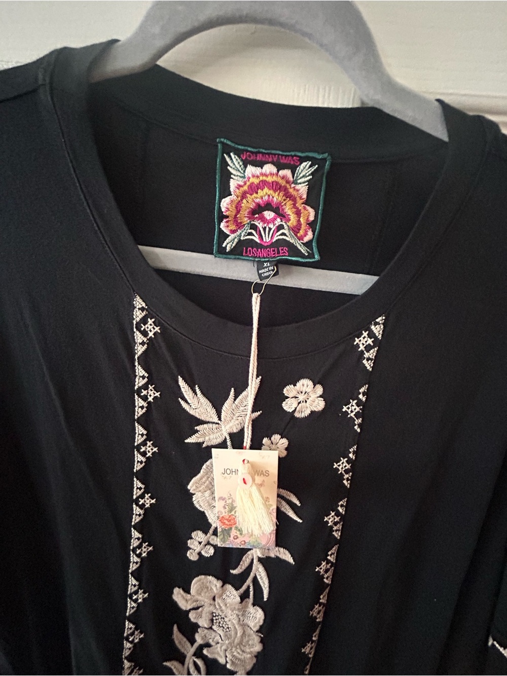 Johnny Was Black Dress with Cream Floral Embroidery - Picture 3 of 3